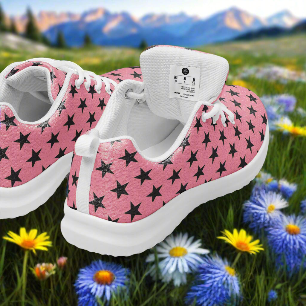 WildSage Market women pink star print Custom Athletic Shoes with white sole and laces