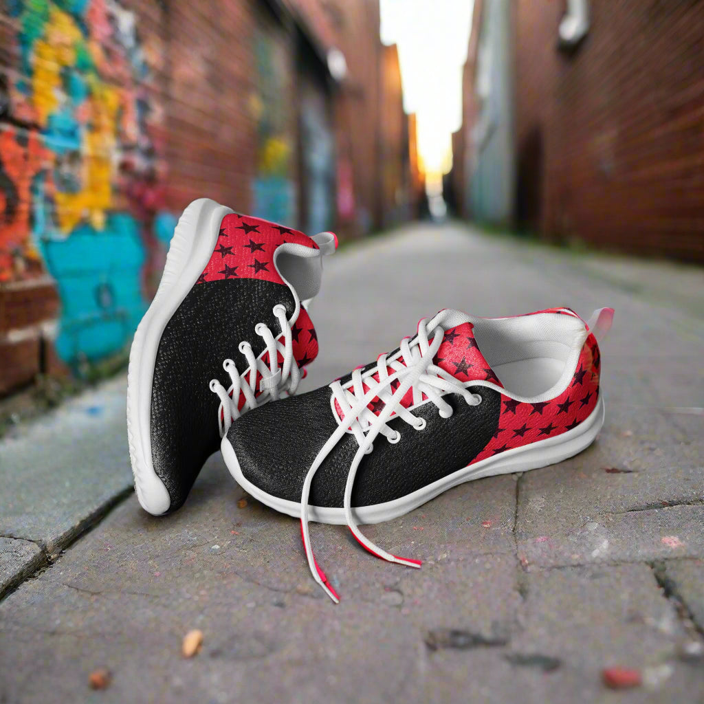 WildSage Market Womens Athletic Shoes black mesh with red star print white sole lightweight
