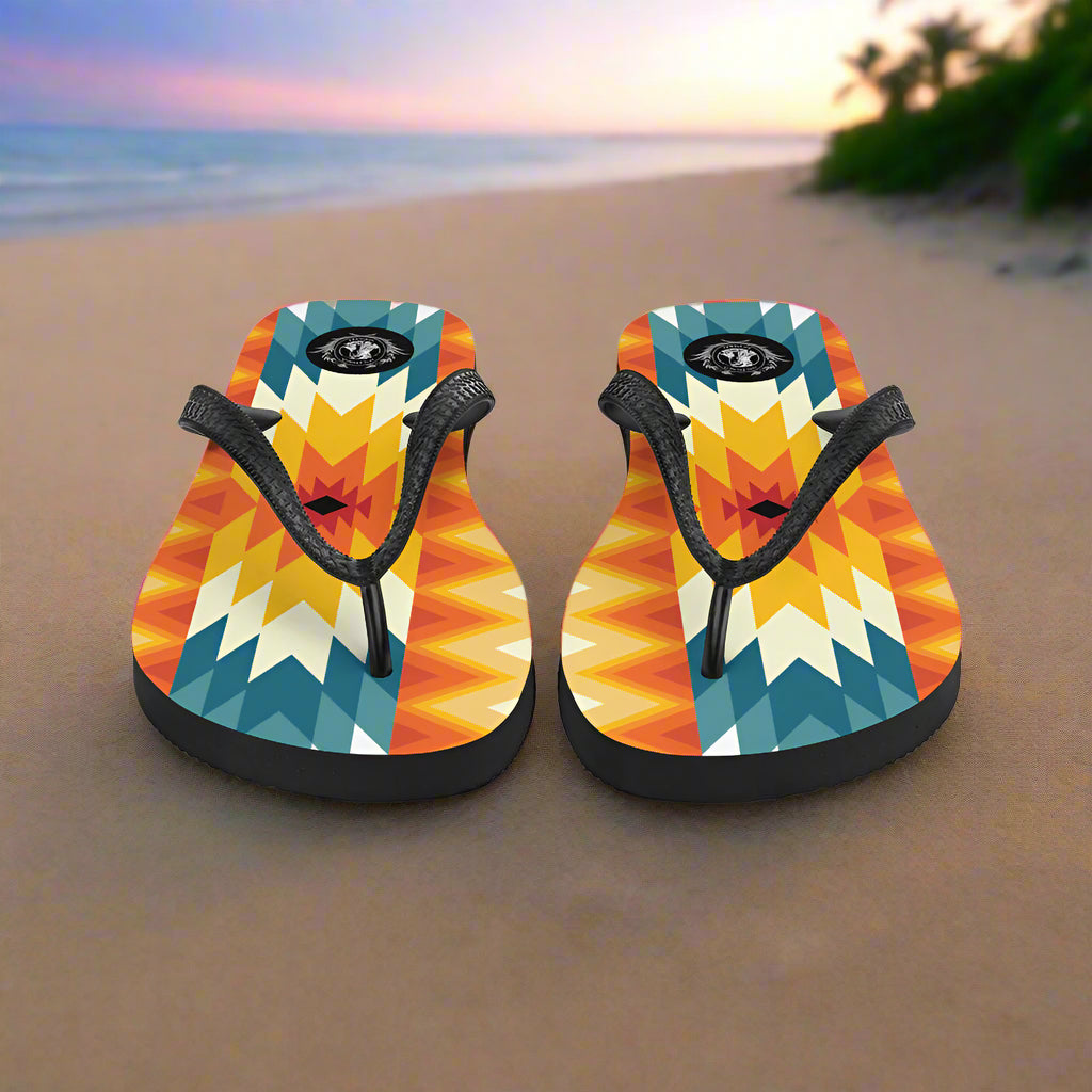 Custom Rubber Unisex Flip Flops Multicolor Southwest Print