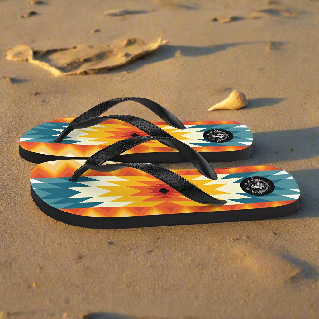 Custom Rubber Unisex Flip Flops Multicolor Southwest Print