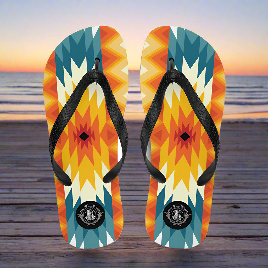 Custom Rubber Unisex Flip Flops Multicolor Southwest Print