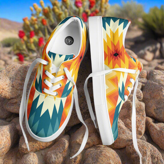 Sundance Lace-up Canvas Shoes with Colorful Geometric Design for Casual Wear