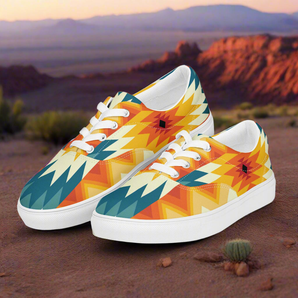 Sundance Lace-up Canvas Shoes with Colorful Geometric Design for Stylish Footwear