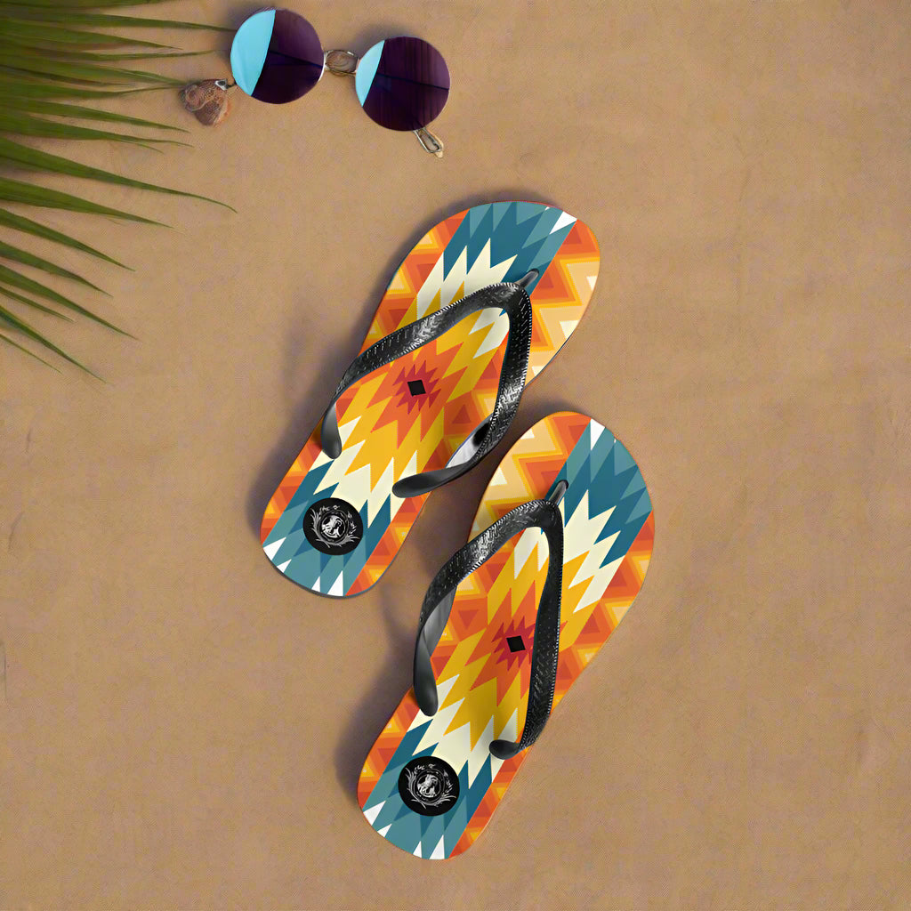 Sundance Southwest Pattern Unisex Flip-Flops with vibrant colors and stylish design for summer wear