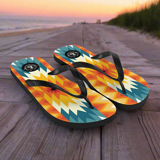 Sundance Southwest Pattern Unisex Flip-Flops with Vibrant Colors and Comfortable Design