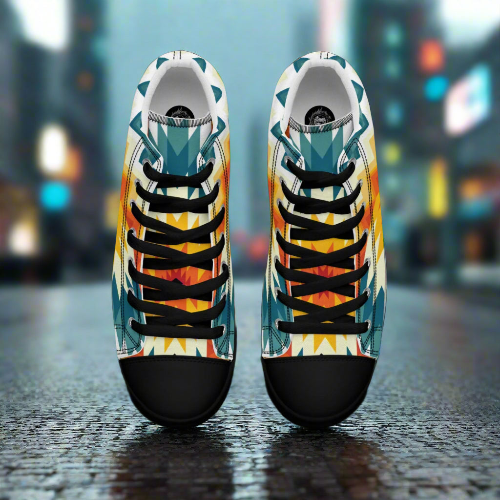 Sundance Southwest Print High Top Canvas Shoes with Bold Geometric Design and Black Accents