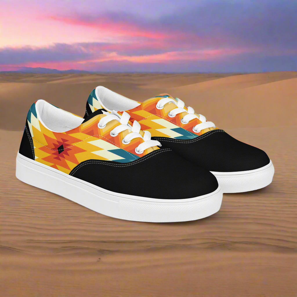 WildSage Market Southwest Lace-up Canvas Shoes with black toe white sole and vibrant southwestern geometric print