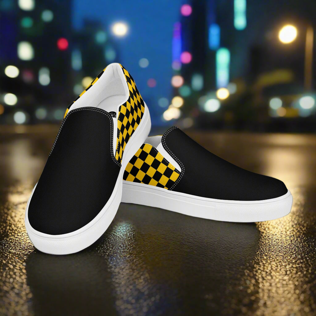 Taxi Chex Two Tone Slip-On Canvas Shoes with a stylish black and yellow checkered design