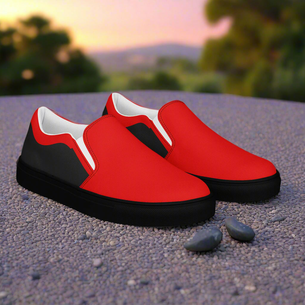 Two Tone Slip On Shoes in red and black for casual style and comfort