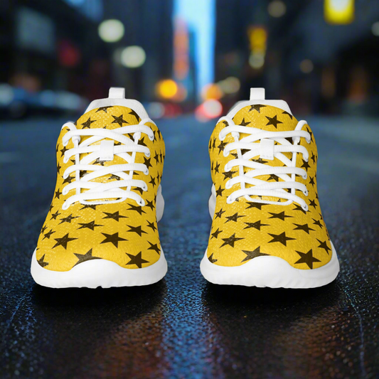 WildSage Market womens yellow star print athletic sneakers with white laces Custom Athletic Shoes