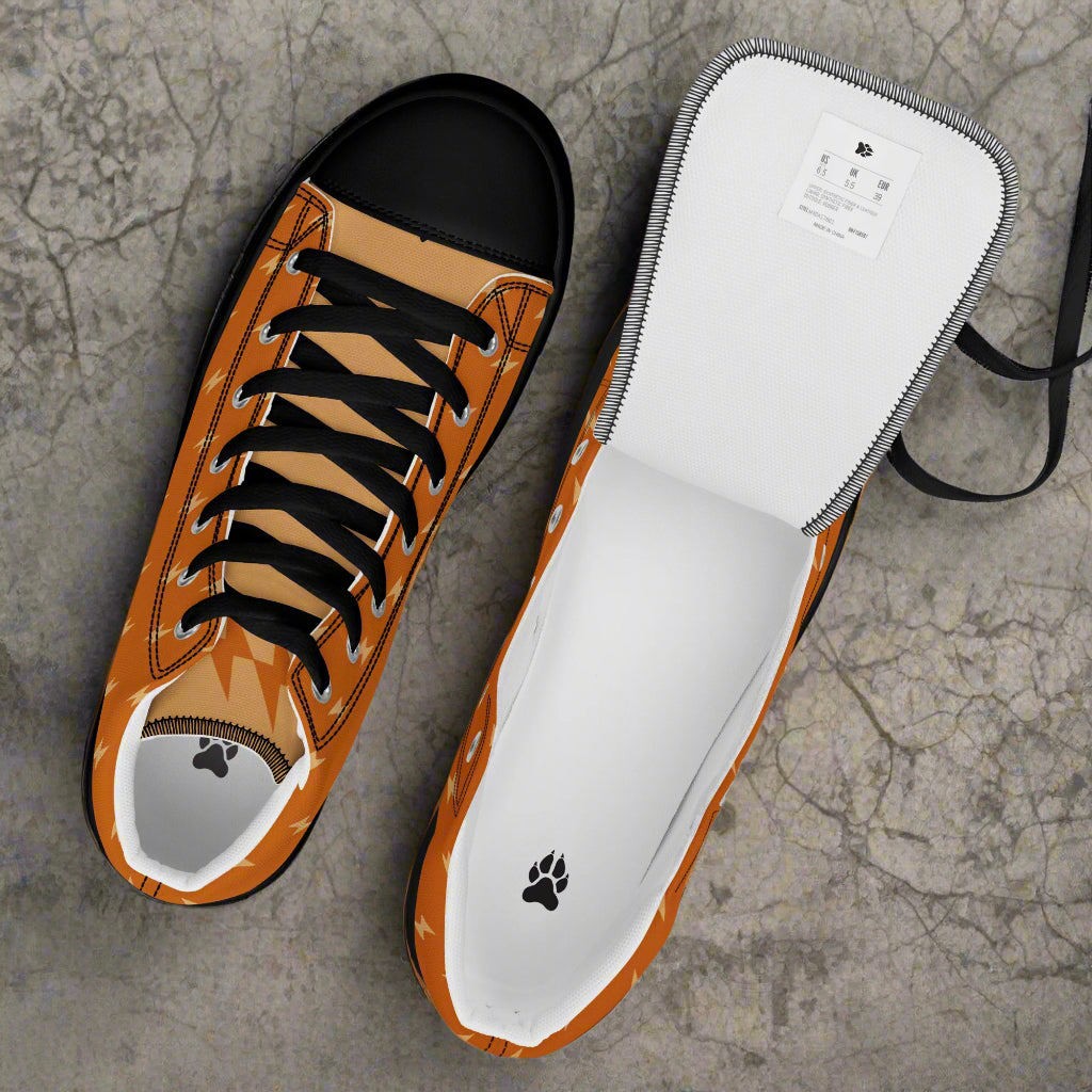 WildSage Market orange high top sneakers with black laces zipper and paw print insole High Top Canvas Shoes
