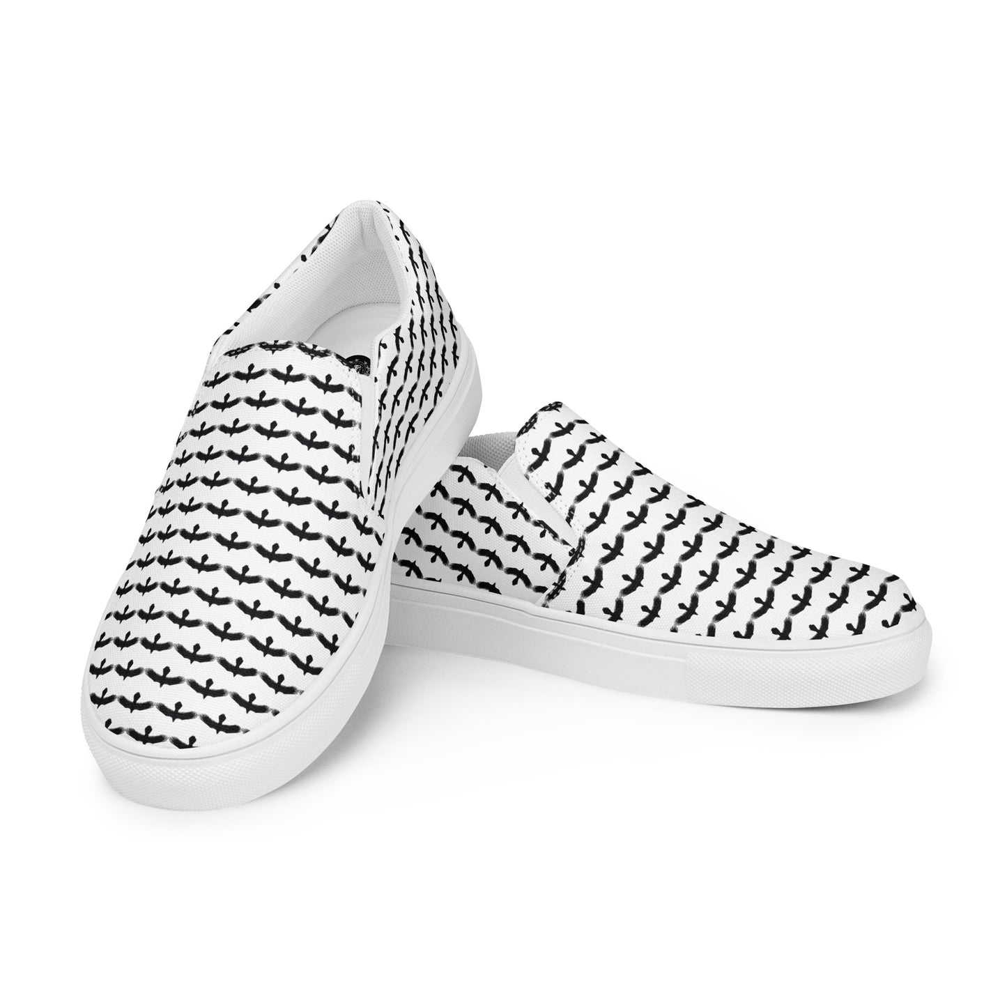 WildSage Market black raven pattern slip on shoes with white base and black raven design