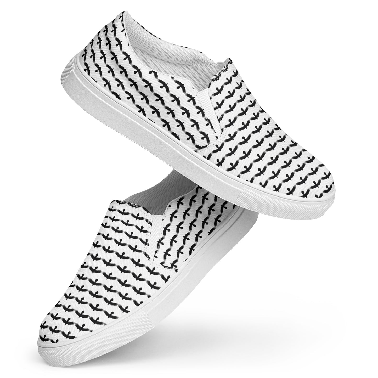 WildSage Market black raven pattern slip on shoes with white sole and comfortable design