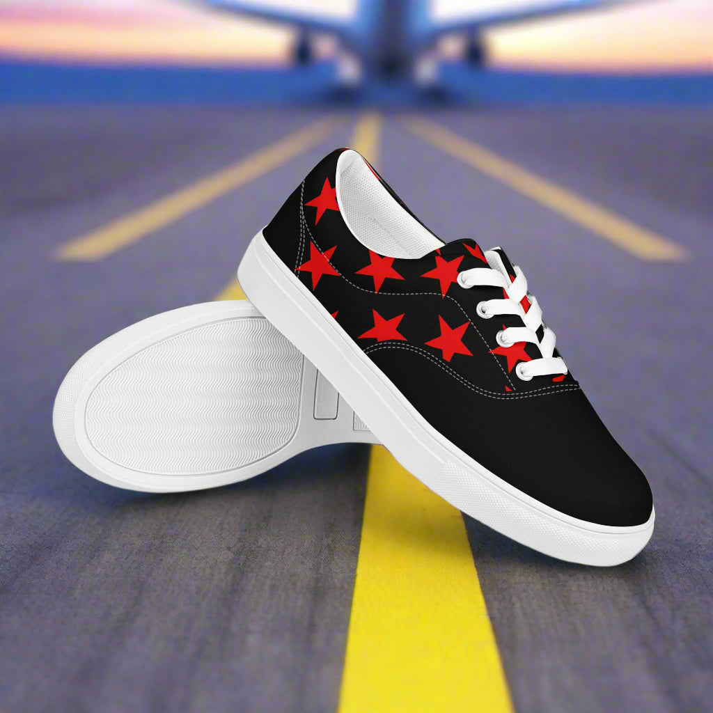 WildSage Market lace up red star pattern two tone canvas shoes with white soles and laces