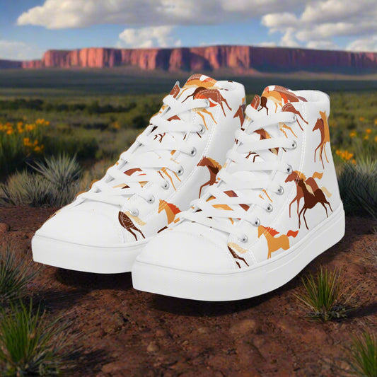 Wild Horse High Top Canvas Shoes featuring a unique horse graphic design on a white background