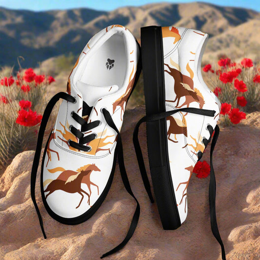 Wild Horse Lace-up Canvas Shoes featuring a unique horse print design and durable black soles