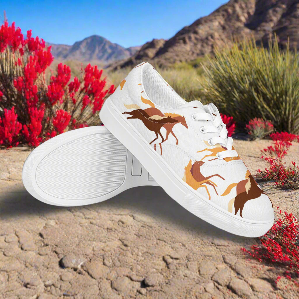 Wild Horse Lace-up Canvas Shoes featuring a dynamic horse design on a white canvas upper