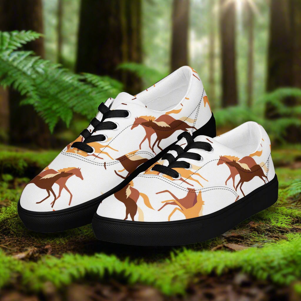 Wild Horse Lace-up Canvas Shoes featuring a unique horse print design for casual style