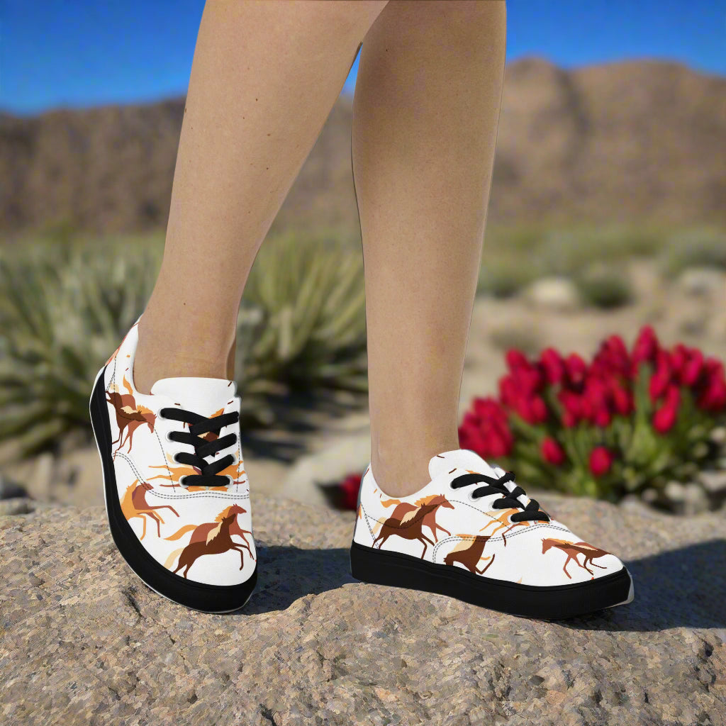 Wild Horse Lace-up Canvas Shoes featuring a vibrant horse print on a durable canvas surface