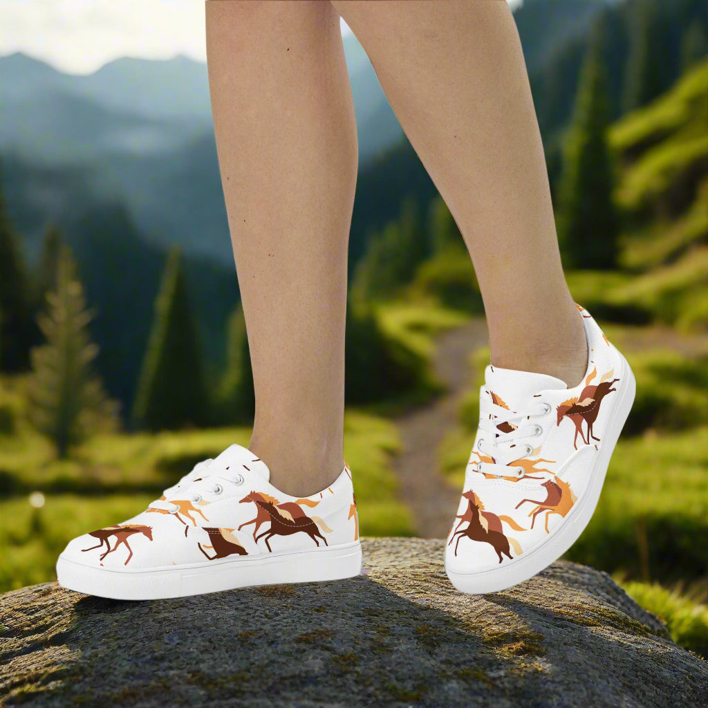 Wild Horse Lace-up Canvas Shoes with a unique horse print design for stylish comfort