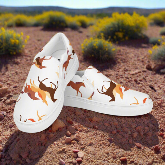 Wild Horse Slip-on Canvas Shoes featuring a vibrant horse pattern on a white background
