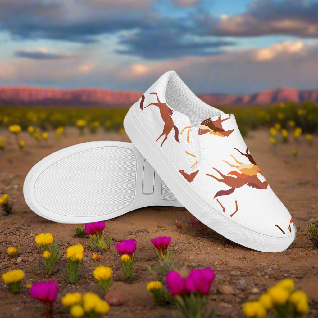 Wild Horse Slip-on Canvas Shoes in White with Colorful Horse Design for Stylish Comfort