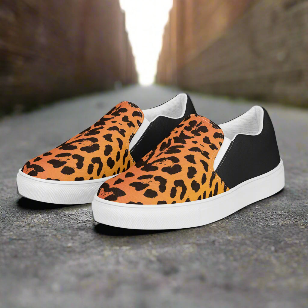 WildSage Market Cheetah Slip-on Canvas Shoes orange cheetah print canvas slip on casual sneakers