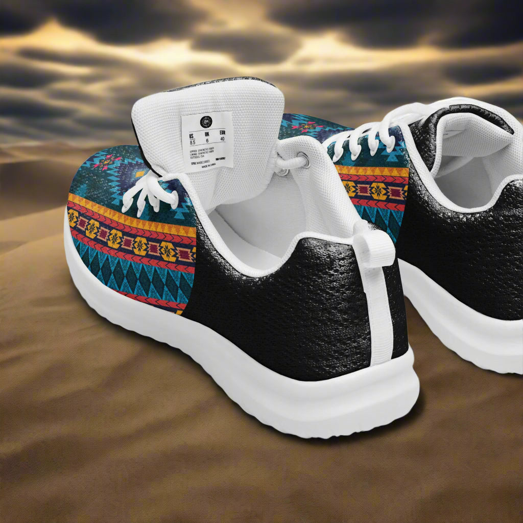 Southwest Patterned Women’s Athletic Shoes Two-tone Black and Native American Print