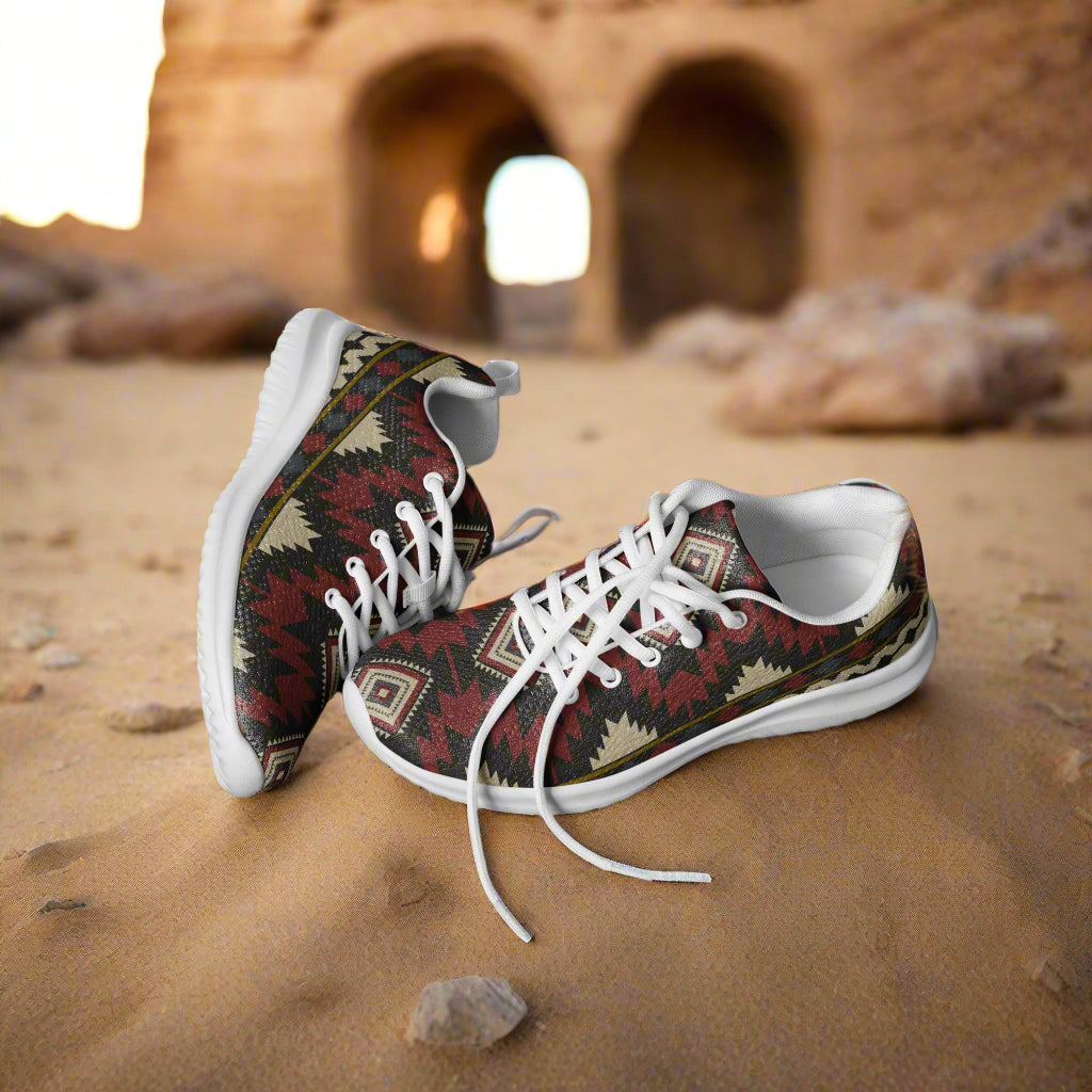Custom Southwest Print Women’s Athletic Shoes, Native American Geometric Pattern, Sanostee