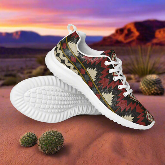 Custom Southwest Print Women’s Athletic Shoes, Native American Geometric Pattern, Sanostee