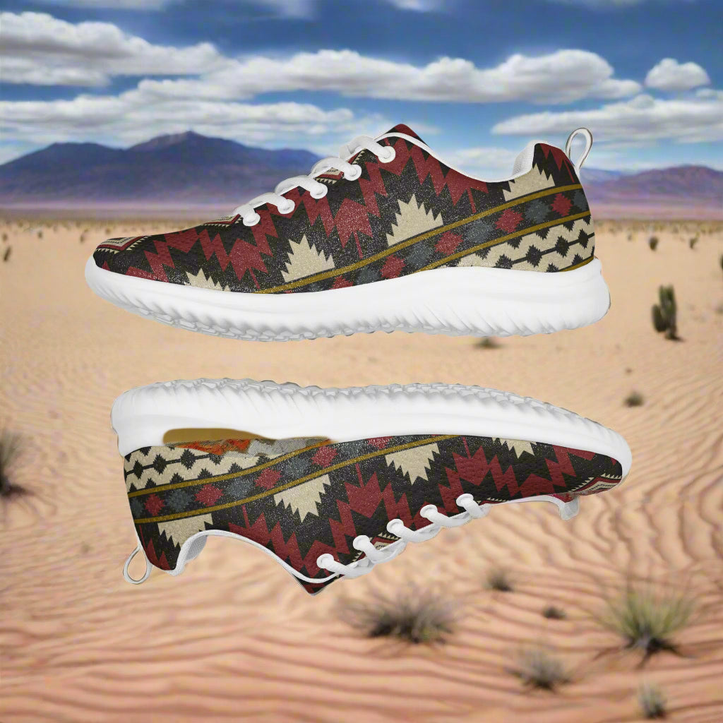 Custom Southwest Print Women’s Athletic Shoes, Native American Geometric Pattern, Sanostee