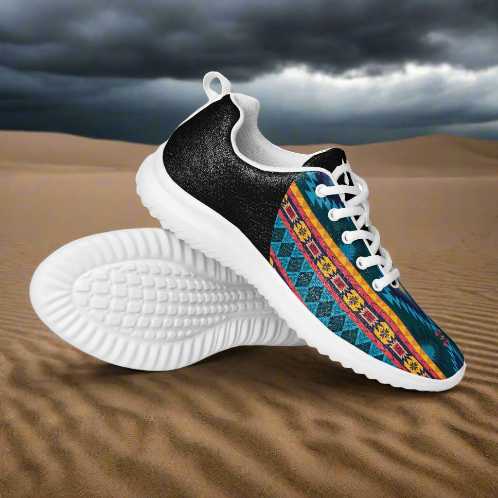 Southwest Patterned Women’s Athletic Shoes Two-tone Black and Native American Print