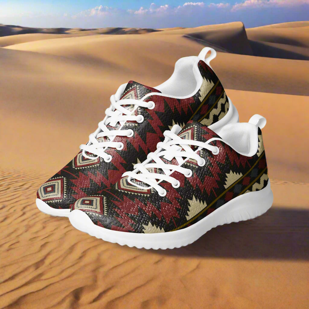 Custom Southwest Print Women’s Athletic Shoes, Native American Geometric Pattern, Sanostee