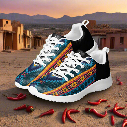 Southwest Patterned Women’s Athletic Shoes Two-tone Black and Native American Print