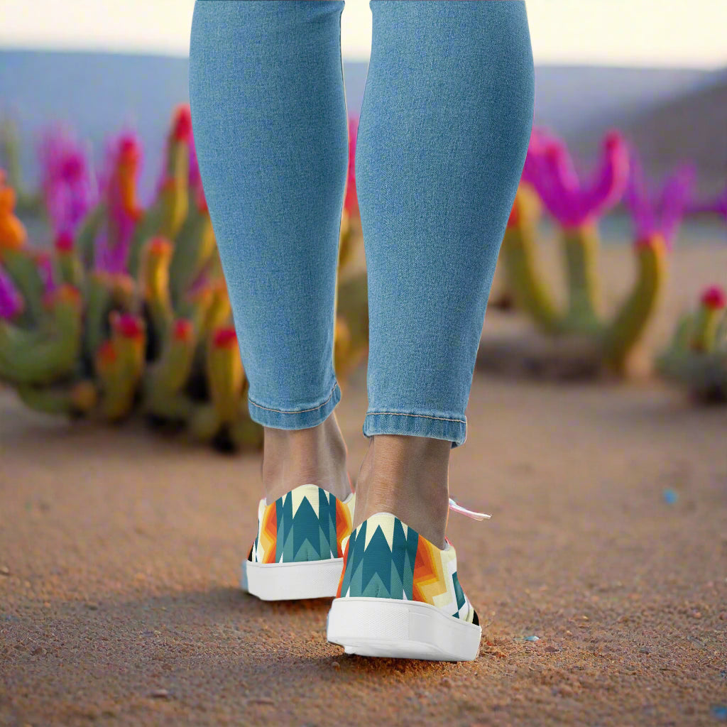 Women’s Southwest Print, Slip-on Canvas Shoes, Native American, Geometric Pattern, Sundance Two-Tone