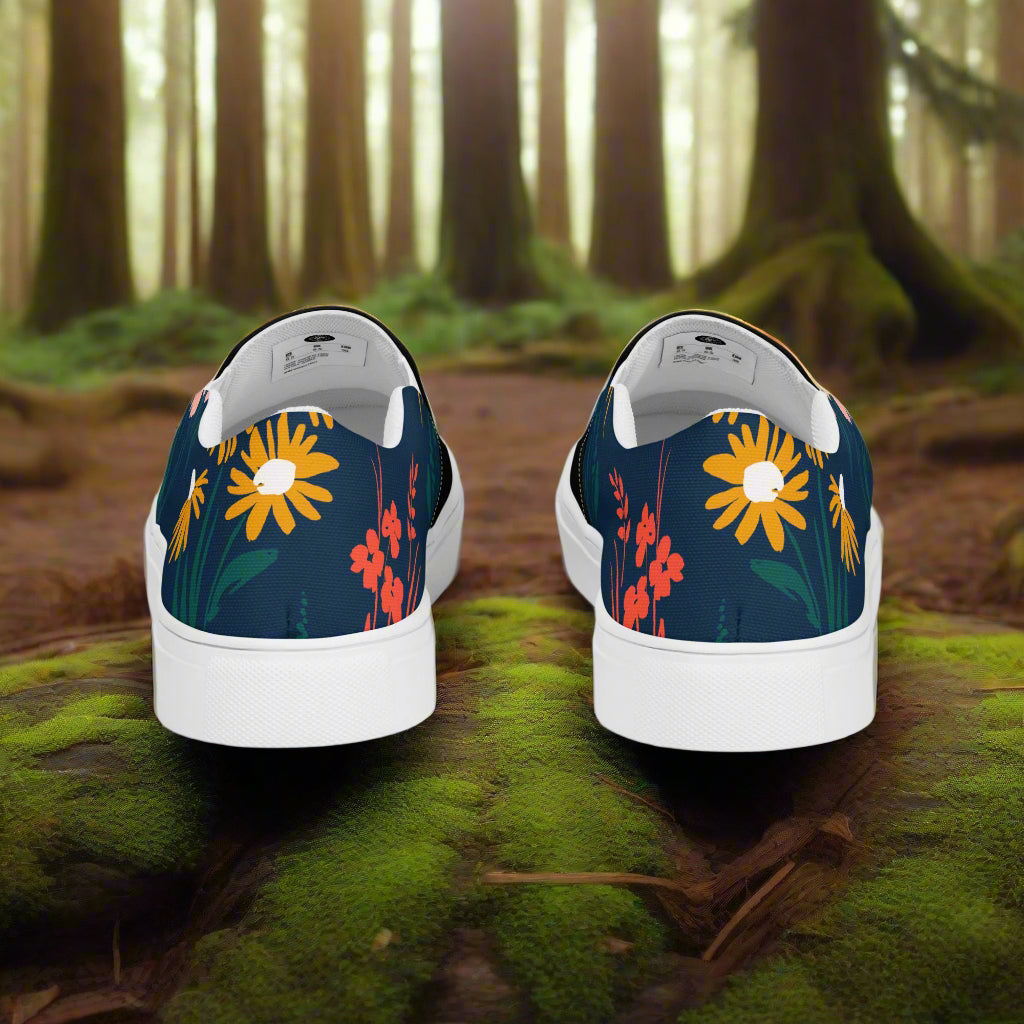 Women’s Custom Slip-on Canvas Shoes Coneflower Two-Tone Floral Print