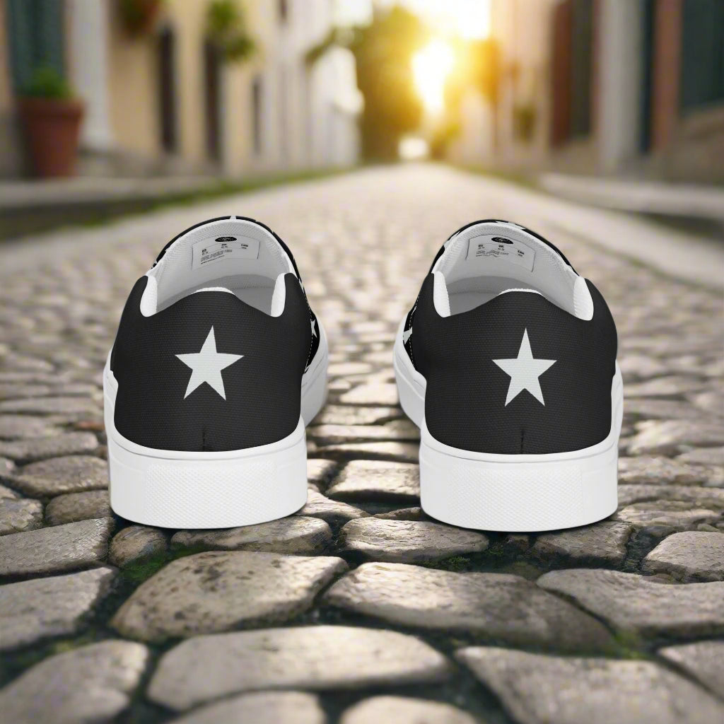 GeoMetro | Women’s Slip-On Canvas Shoes | White Star Black Halftone - WildSage Market