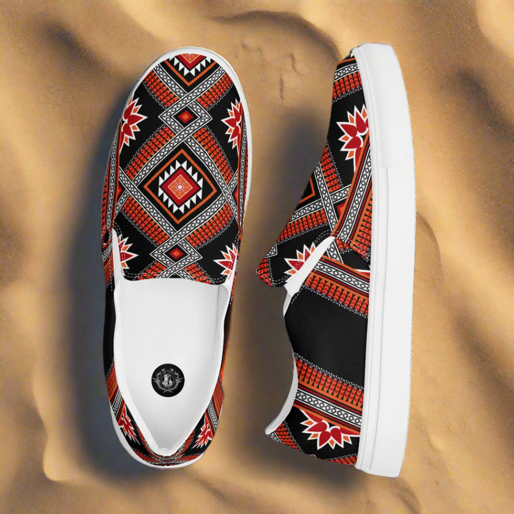 Women’s Southwest Print, Custom Slip-on Canvas Shoes, Geometric Pattern, Barbarosa