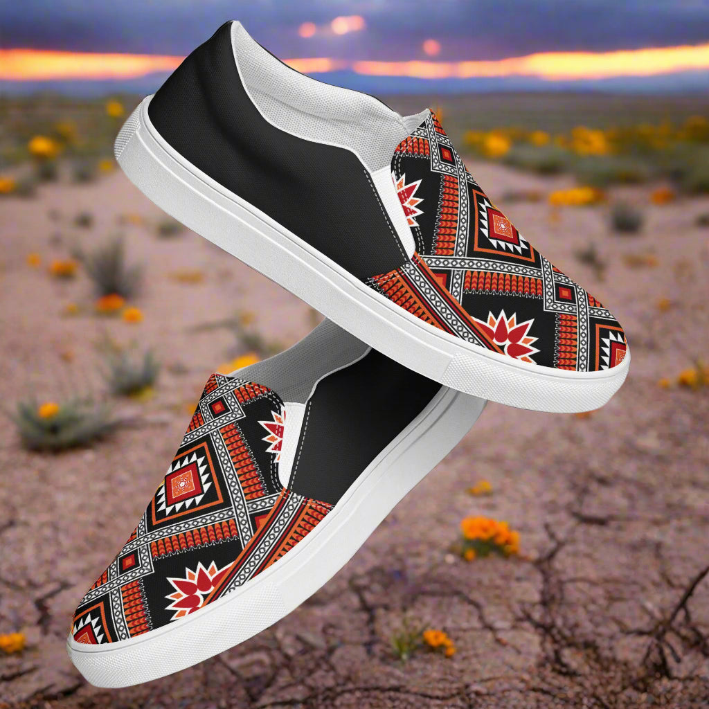 Women’s Southwest Print, Custom Slip-on Canvas Shoes, Geometric Pattern, Barbarosa, Halftone