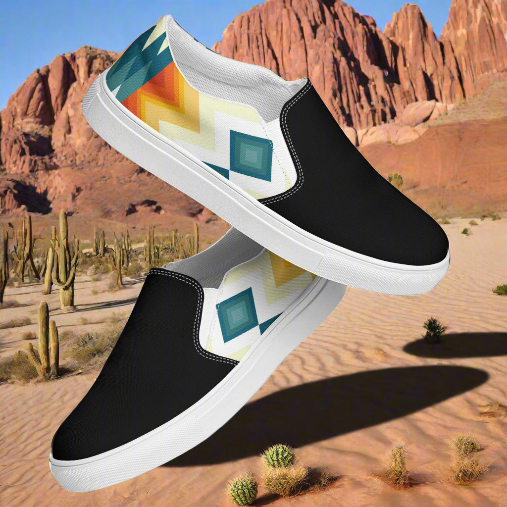 Women’s Southwest Print, Slip-on Canvas Shoes, Native American, Geometric Pattern, Sundance Two-Tone