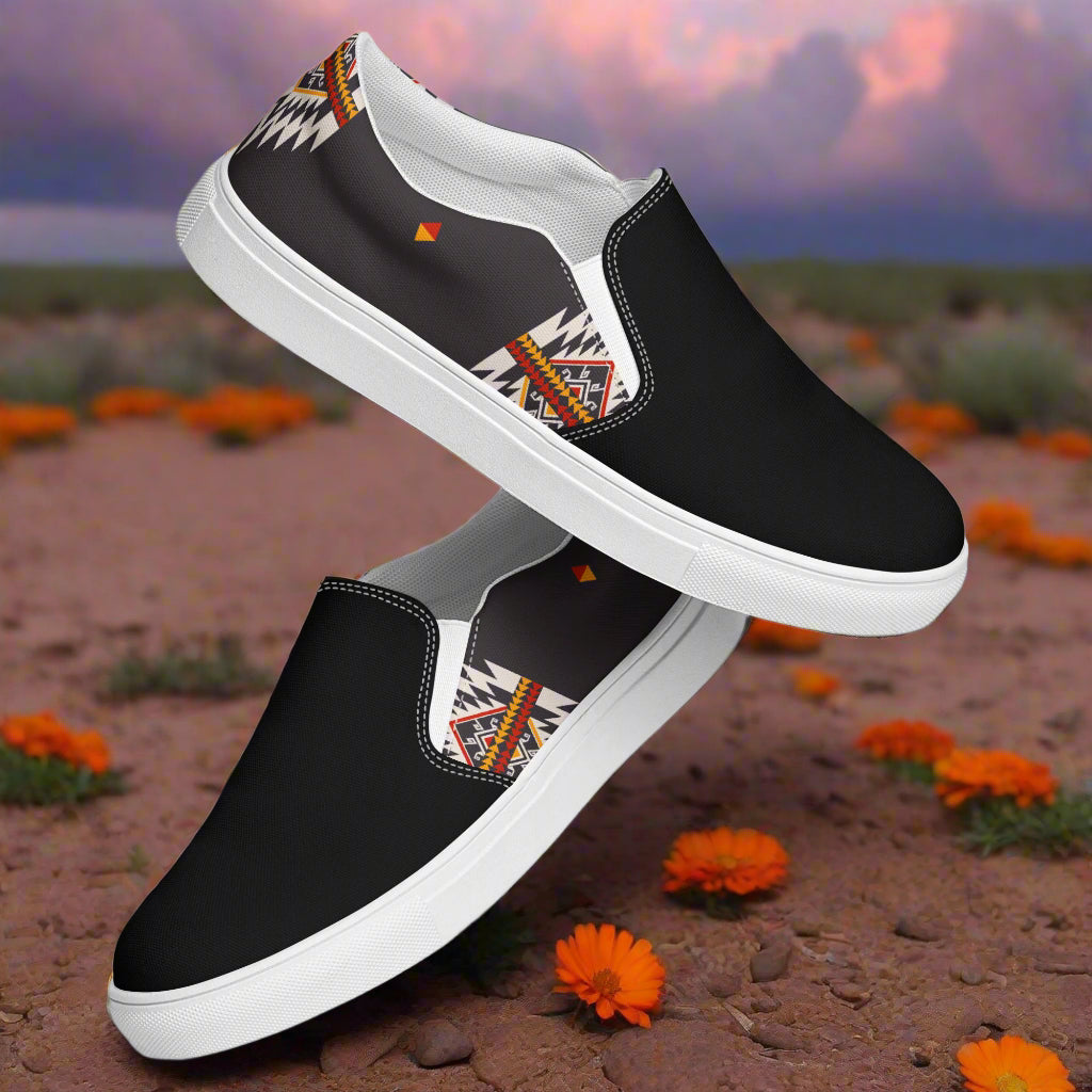 Women’s Custom Slip-on Canvas Shoes, Southwest Print, Azteca Two-Tone