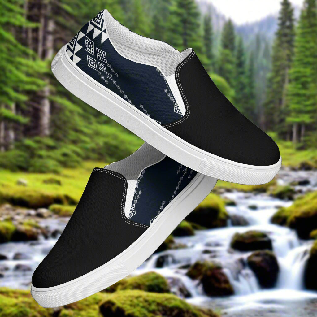 Women’s Southwest Print, Custom Slip-on Canvas Shoes, Native American Geometric Pattern, Durango, Two-Tone