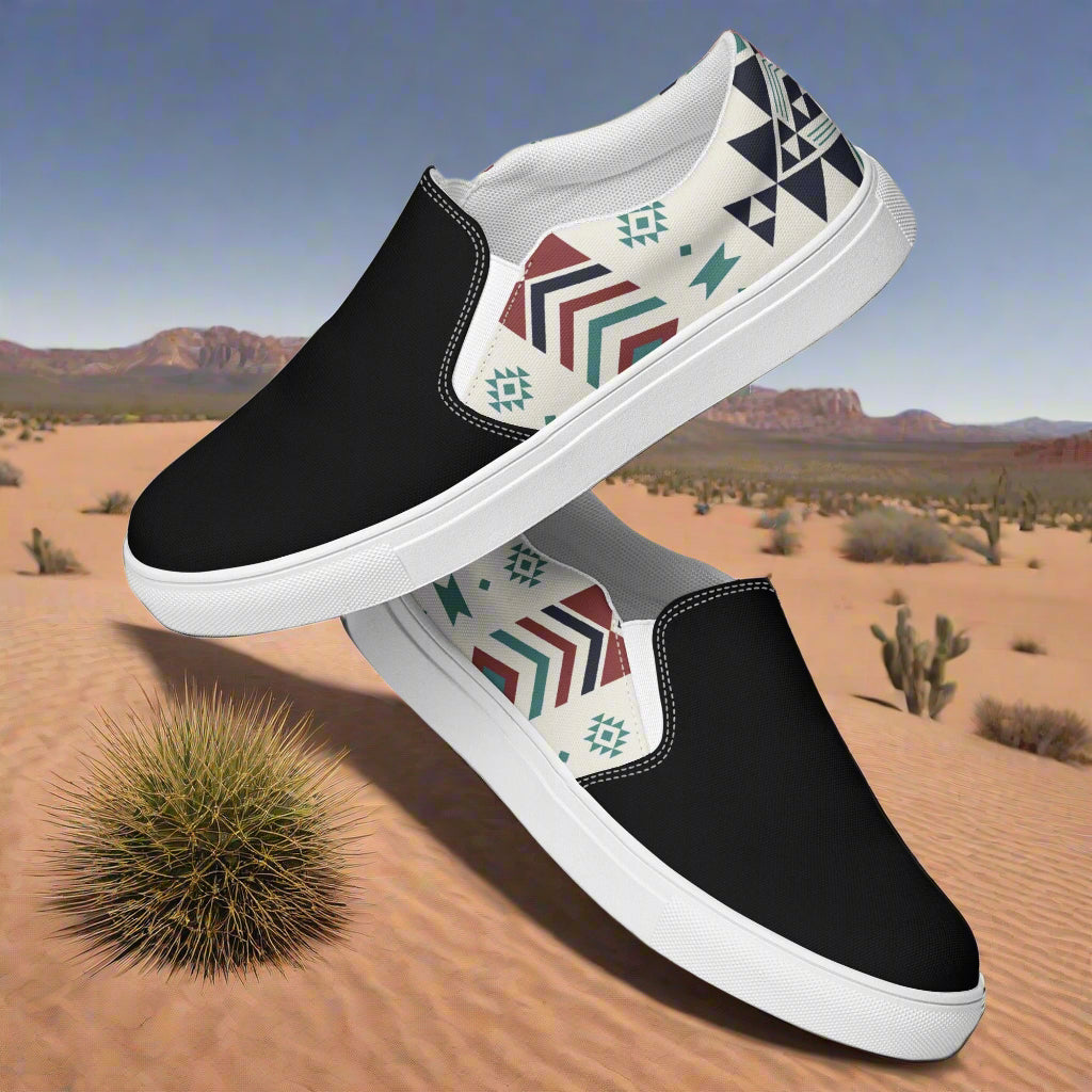 Women’s Southwest Print, Slip-on Canvas Shoes, Native American, Geometric Pattern, Supai Two-Tone