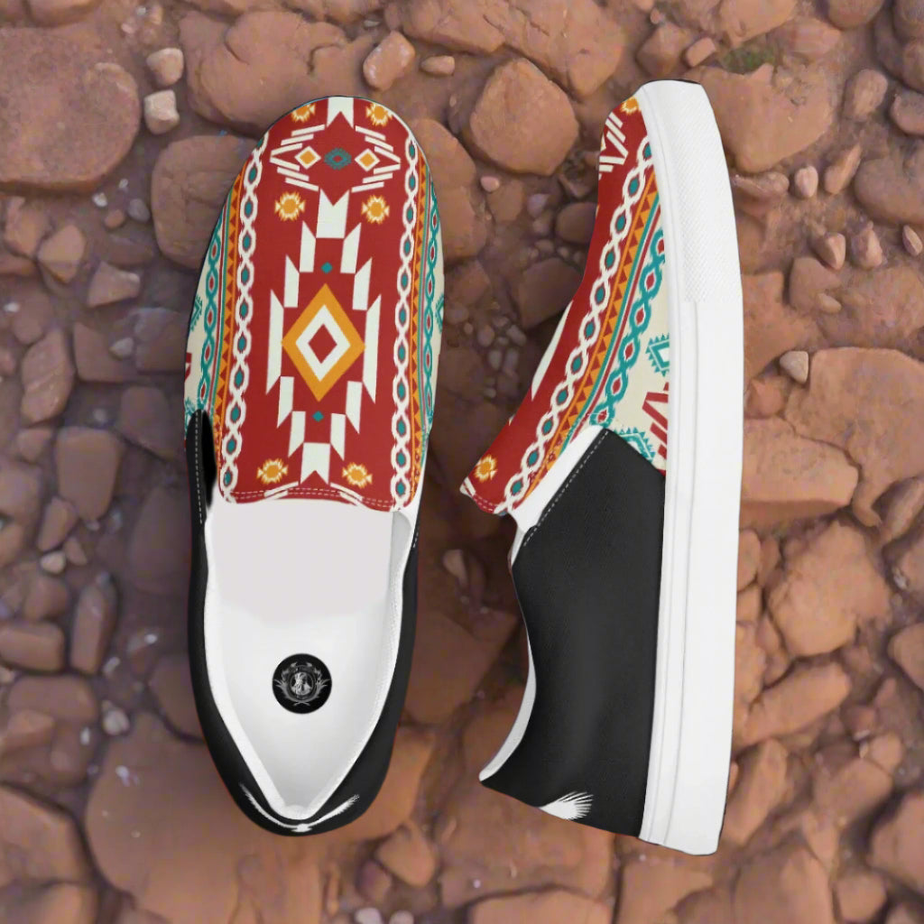 Women’s Southwest Print, Slip-on Canvas Shoes, Native American, Geometric Pattern, Nogales Halftone