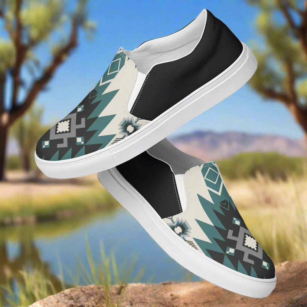 Women’s Southwest Print, Slip-on Canvas Shoes, Native American, Geometric Pattern, Kanab Halftone