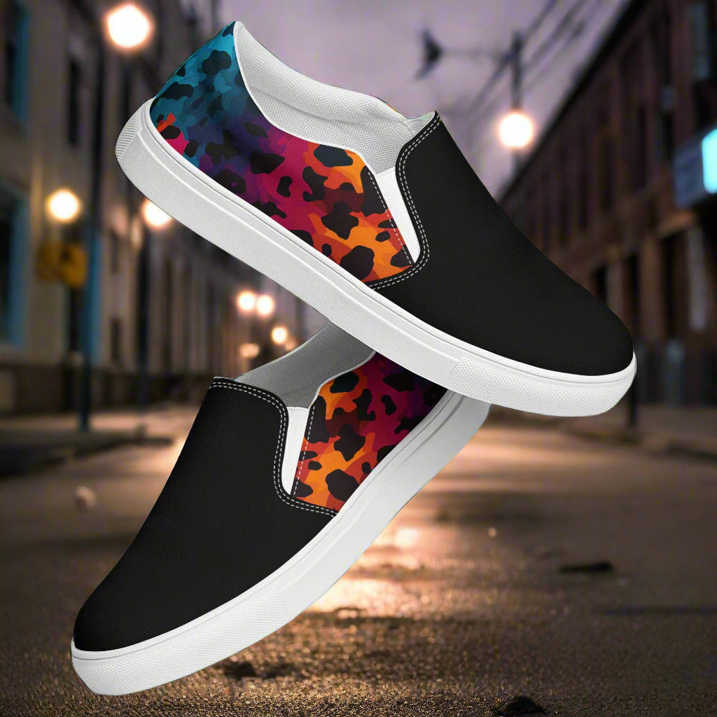 Women’s Custom Animal Print Slip-on Canvas Shoes - Cheetah Rave Two-Tone Print