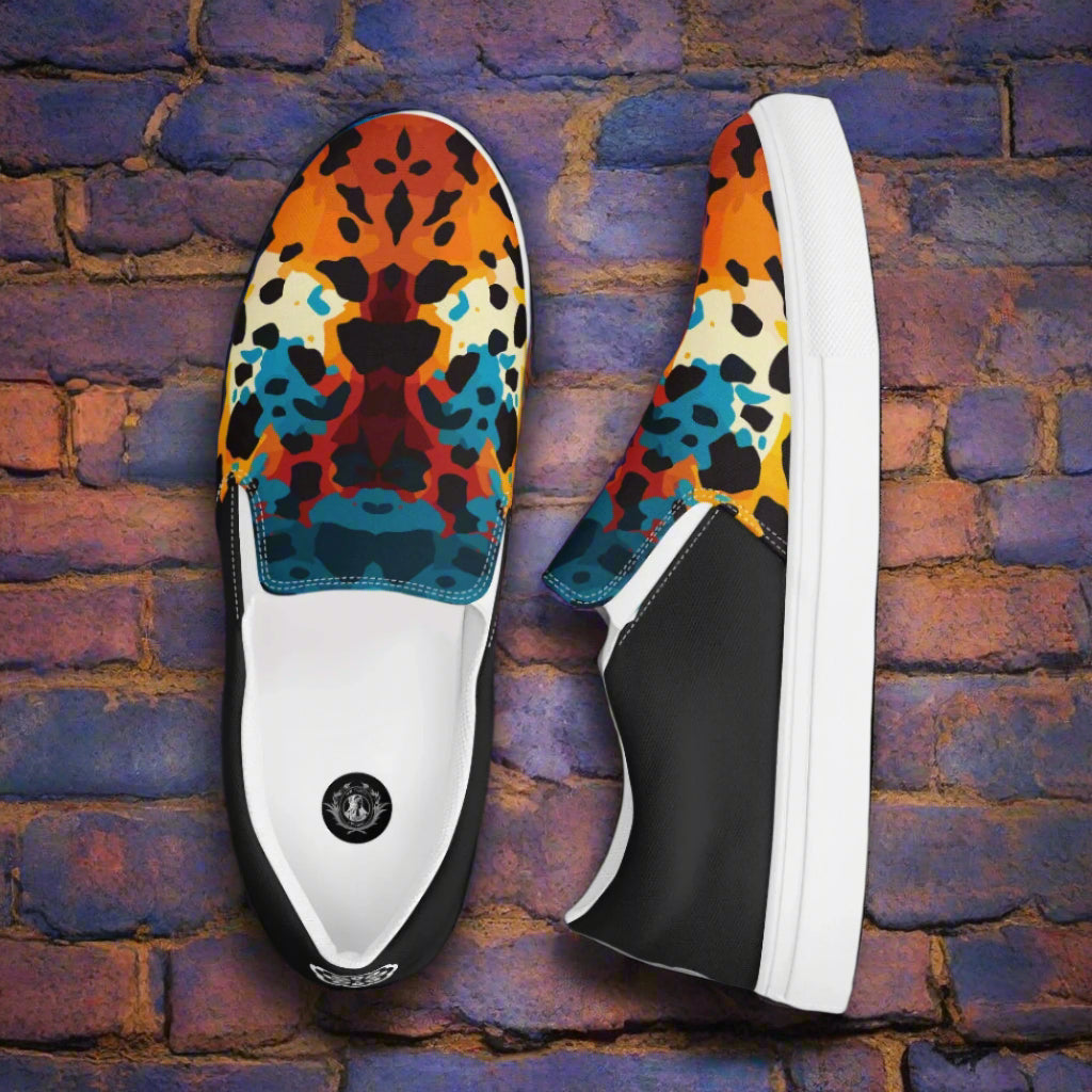 Women’s Custom Hand-Sewn Slip-on Canvas Shoes Animal Print Cheetah Rave Halftone