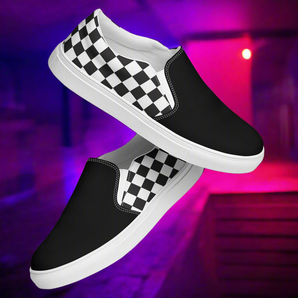 Women’s Custom Slip-On Canvas Shoes - Black Checkerboard Two-Tone Pattern