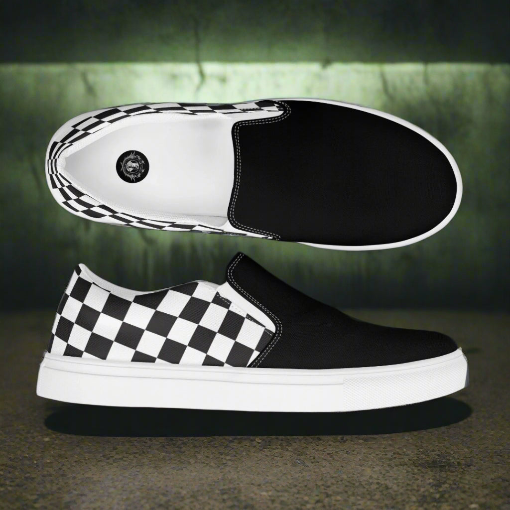 Women’s Custom Slip-On Canvas Shoes - Black Checkerboard Two-Tone Pattern