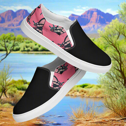 Women’s Custom Slip-on Canvas Shoes Pink Butterfly Print Two-Tone
